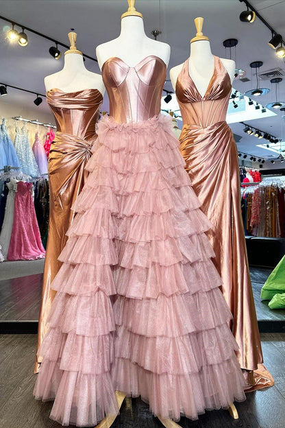 Black A Line Sweetheart Neck Layered Satin Tulle Long Wedding Guest Dress Evening Dress with Slit SH2920
