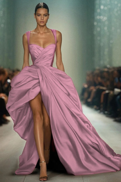 Sleeveless Spaghetti Straps Sweetheart Mermaid Long Prom Dress With Pleated