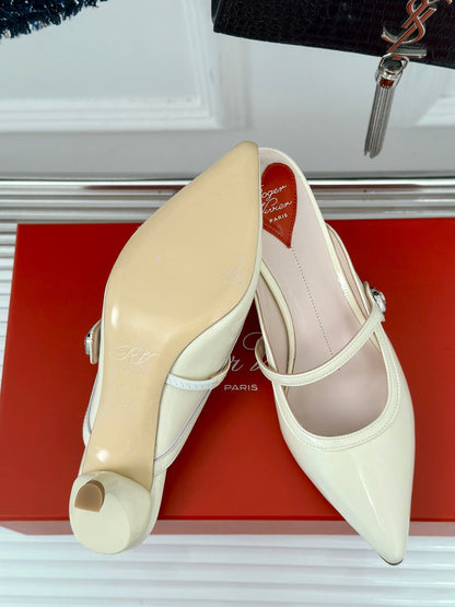 Mary Jane Virgule Mules 55 White Patent Leather