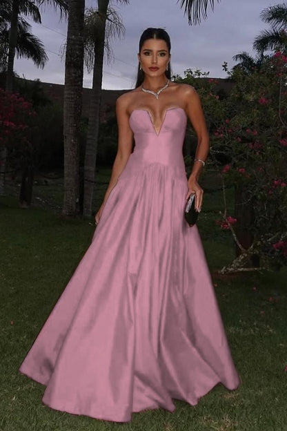 Sleeveless Strapless Deep V-Neck A-Line Prom Dress