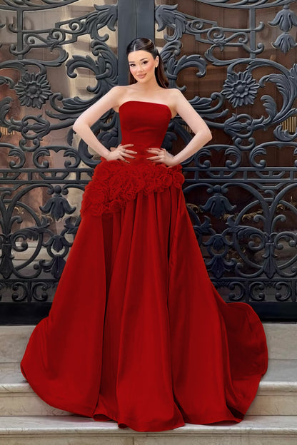 Charming Sleeveless Square A-Line Evening Dress With Handmade Flower