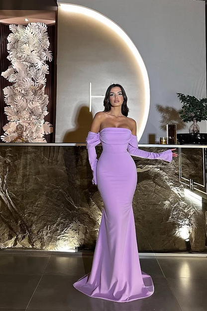 Purple Long Sleeves Square Strapless Mermaid Prom Dress
