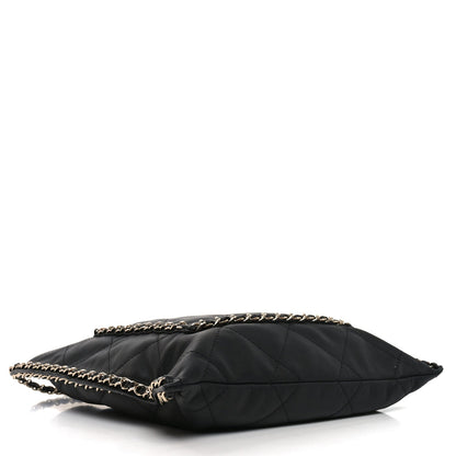 Calfskin Quilted Chain Flat Tote Black