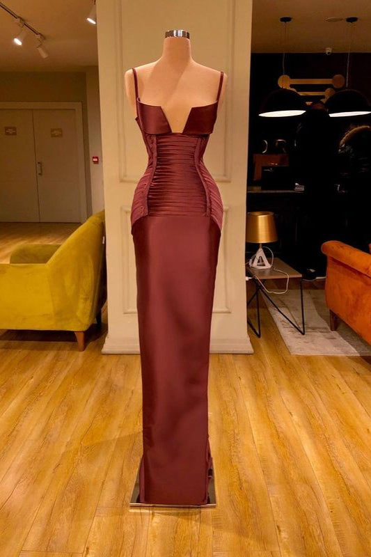 Burgundy V-Neck Spaghetti-Straps Mermaid Prom Dress