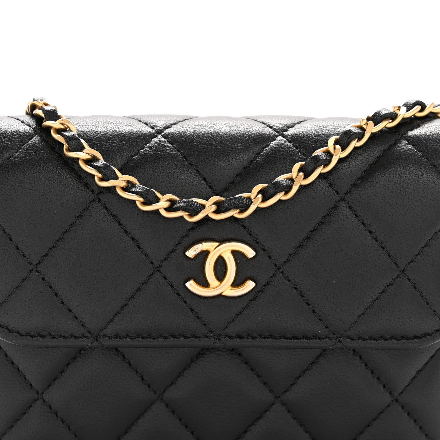 Lambskin Quilted Pearl Crush Flap With Chain Black