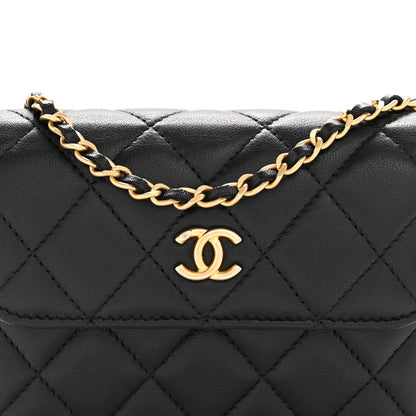 Lambskin Quilted Pearl Crush Flap With Chain Black