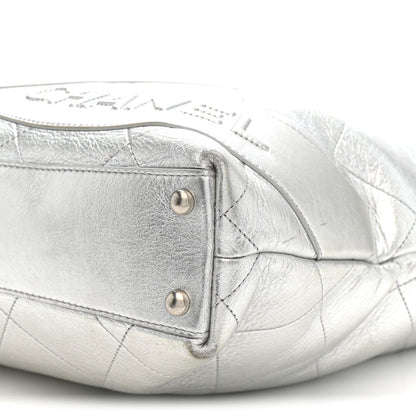 Metallic Calfskin Stitched CC Club Monaco Tote Silver