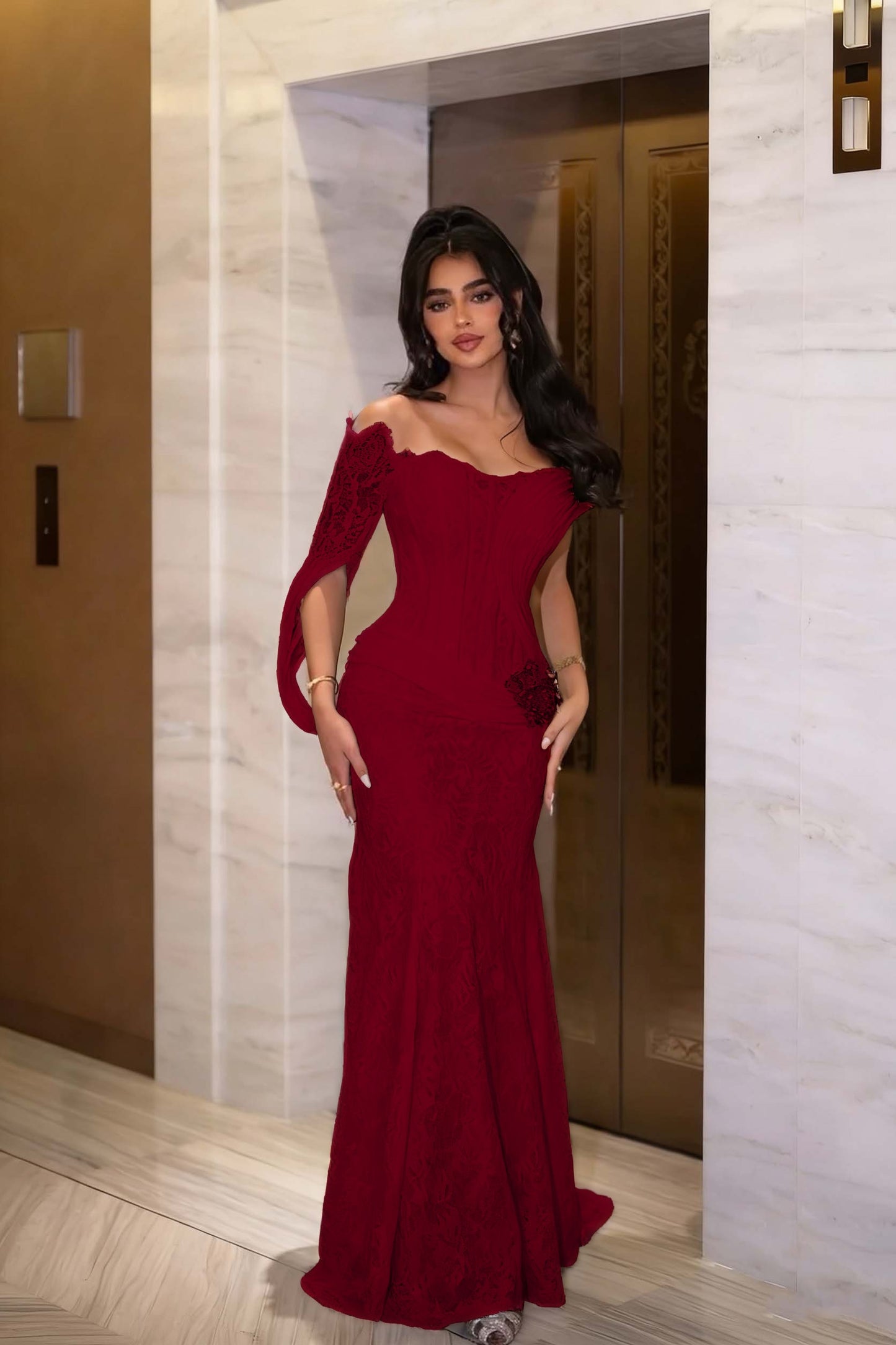 Black Long Sleeves Strapless Mermaid Prom Dress With Embroidery