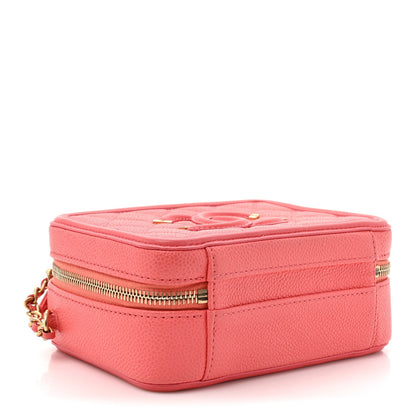 Caviar Quilted Small CC Filigree Vanity Case Coral