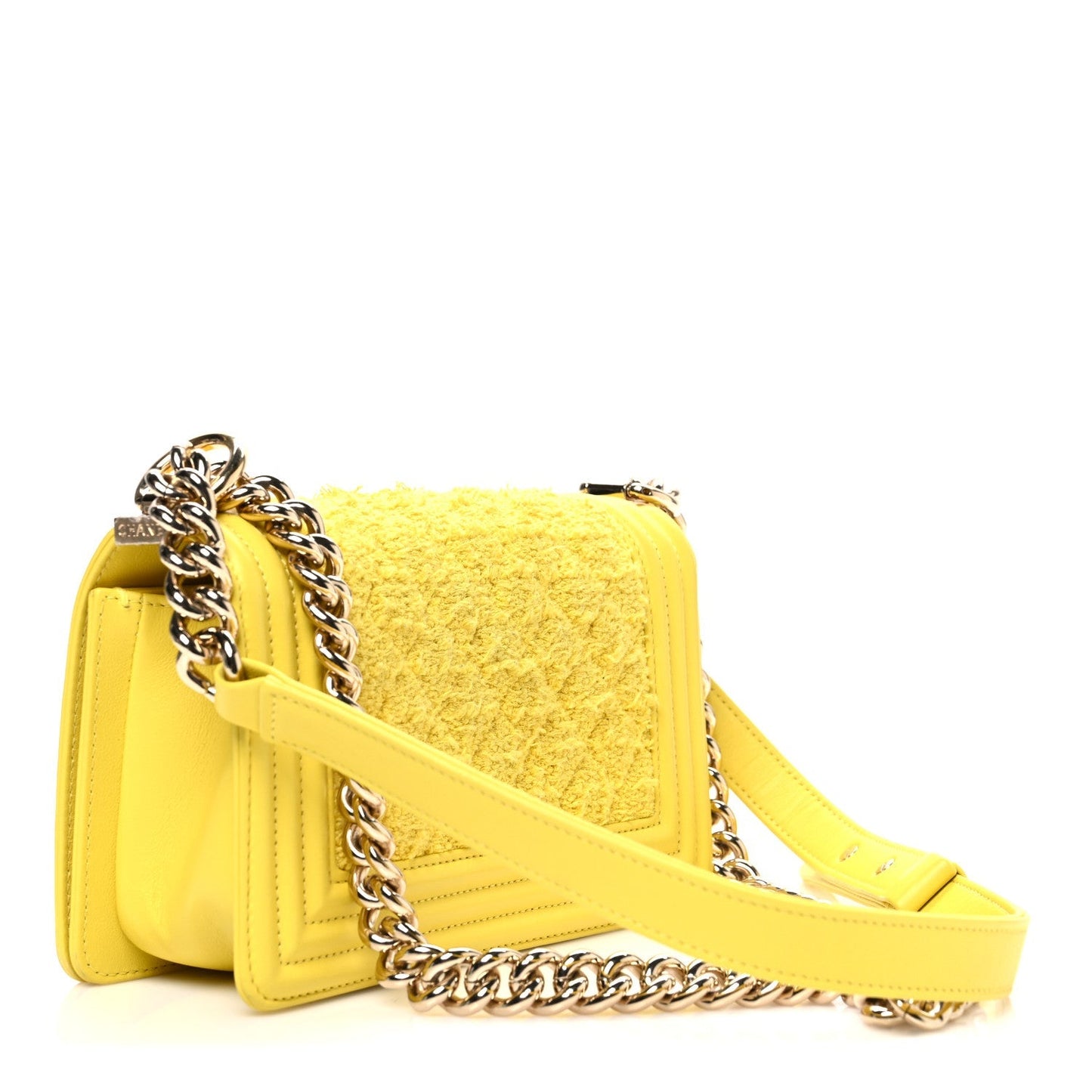 Lambskin Tweed Small Boy Flap Yellow