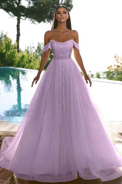 Sleeveless Strapless Off-Shoulders A-Line Sequins Prom Dress