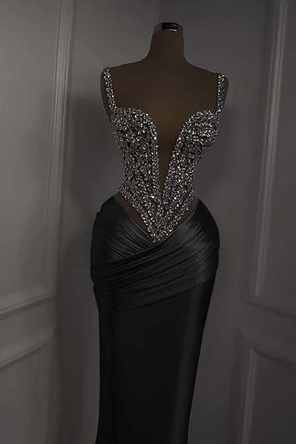 Charming White Satin Spaghetti Strap Sleeveless Pleated Prom Dress with Beadings