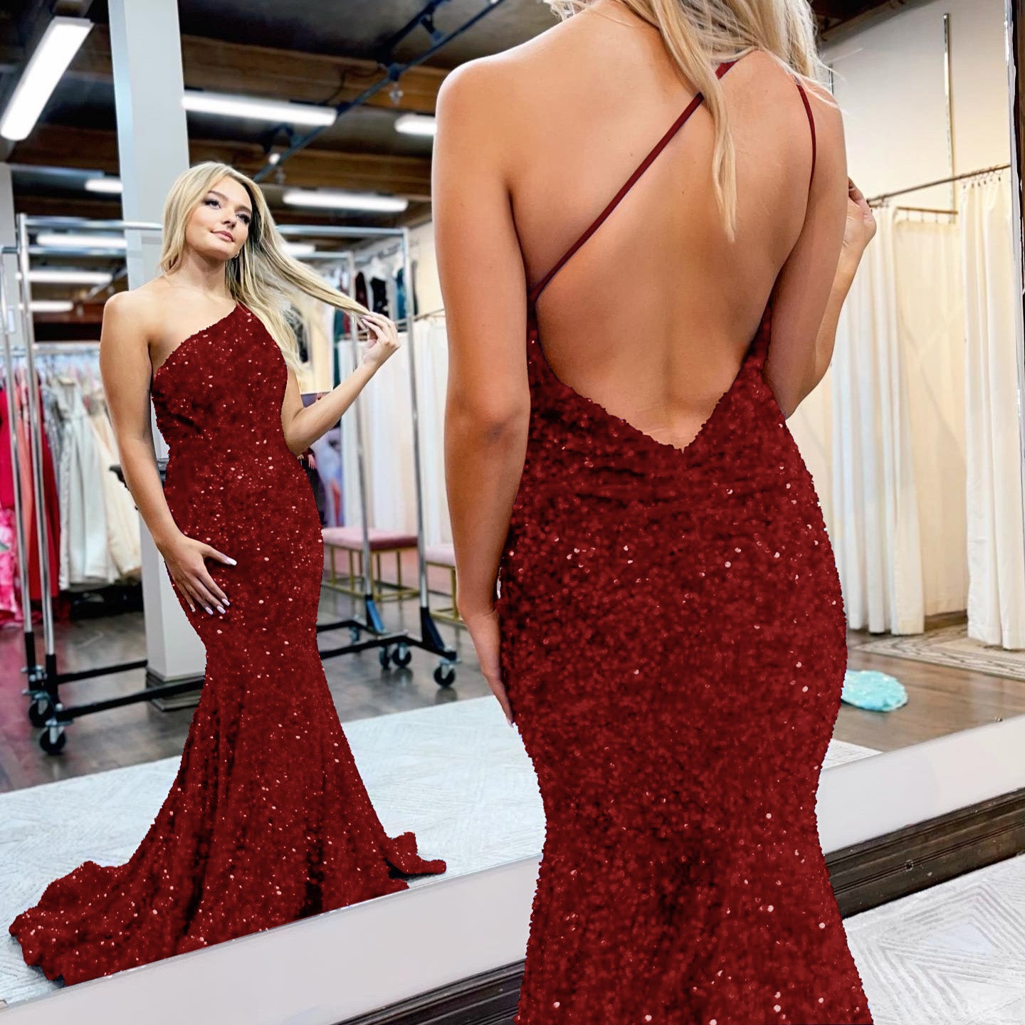 Royal Blue Mermaid One-Shoulder Prom Dress With Sequins