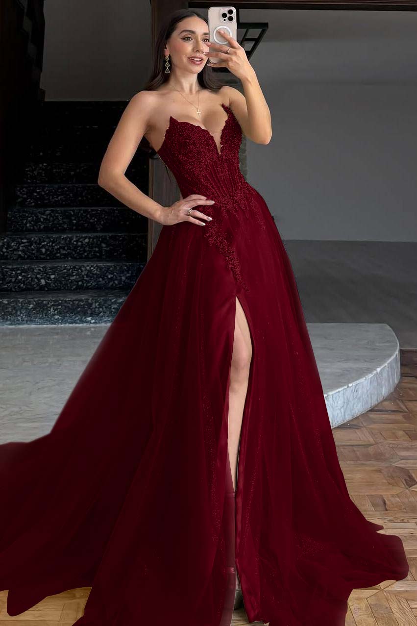 Sleeveless V-Neck A-Line Prom Dress With Embroidery
