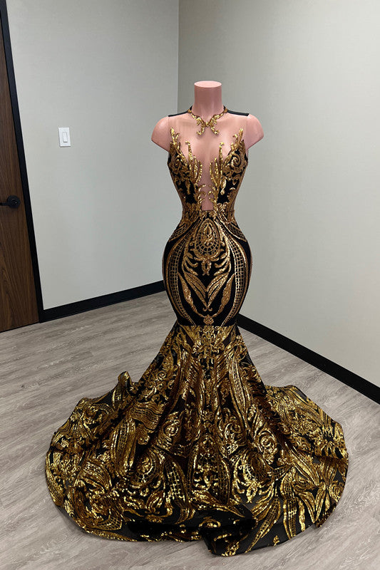 Laser Light Crew Neck Mermaid Prom Dress Sleeveless Court