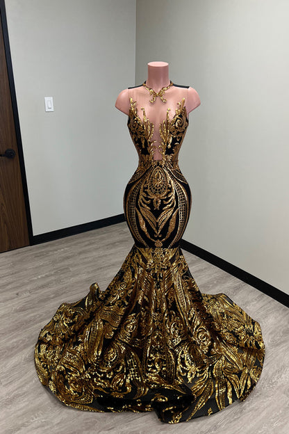 Laser Light Crew Neck Mermaid Prom Dress Sleeveless Court