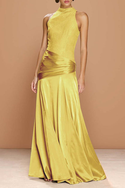 Chic Sleeveless High Neck Prom Dress With Embroidery