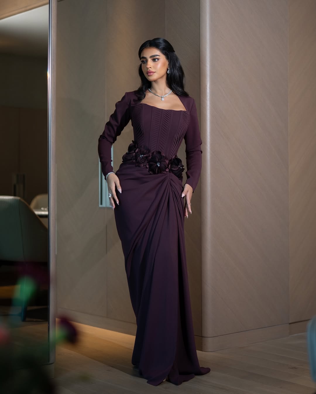 Sophisticated Long Sleeves Long Prom Dress With Handmade Flower