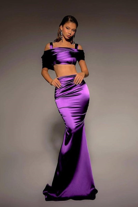Purple Sleeveless Spaghetti Straps Off-Shoulders Mermaid Prom Dress