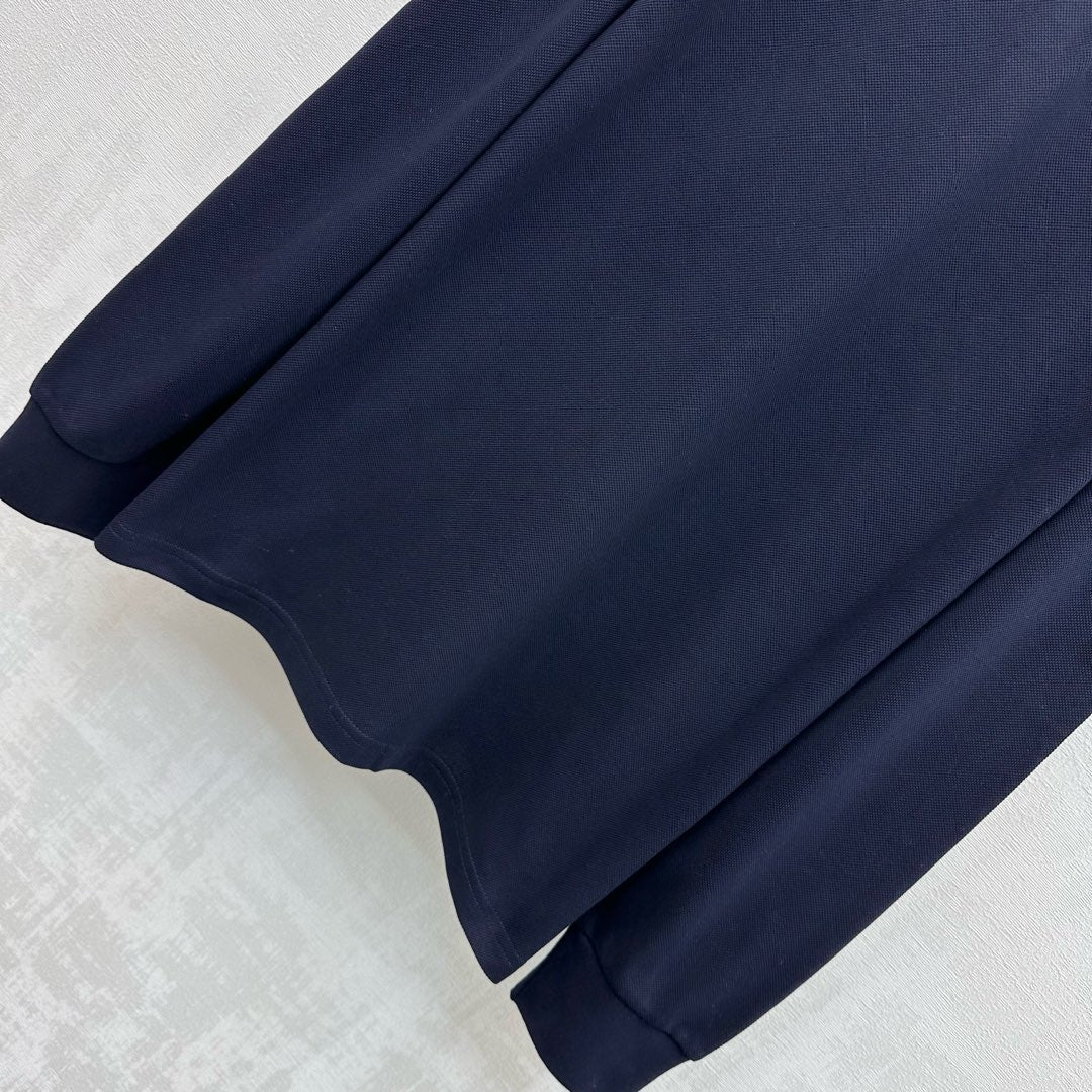 Miu SS26 Piqué Oversize Polo Shirt Navy Blue Cotton 350370