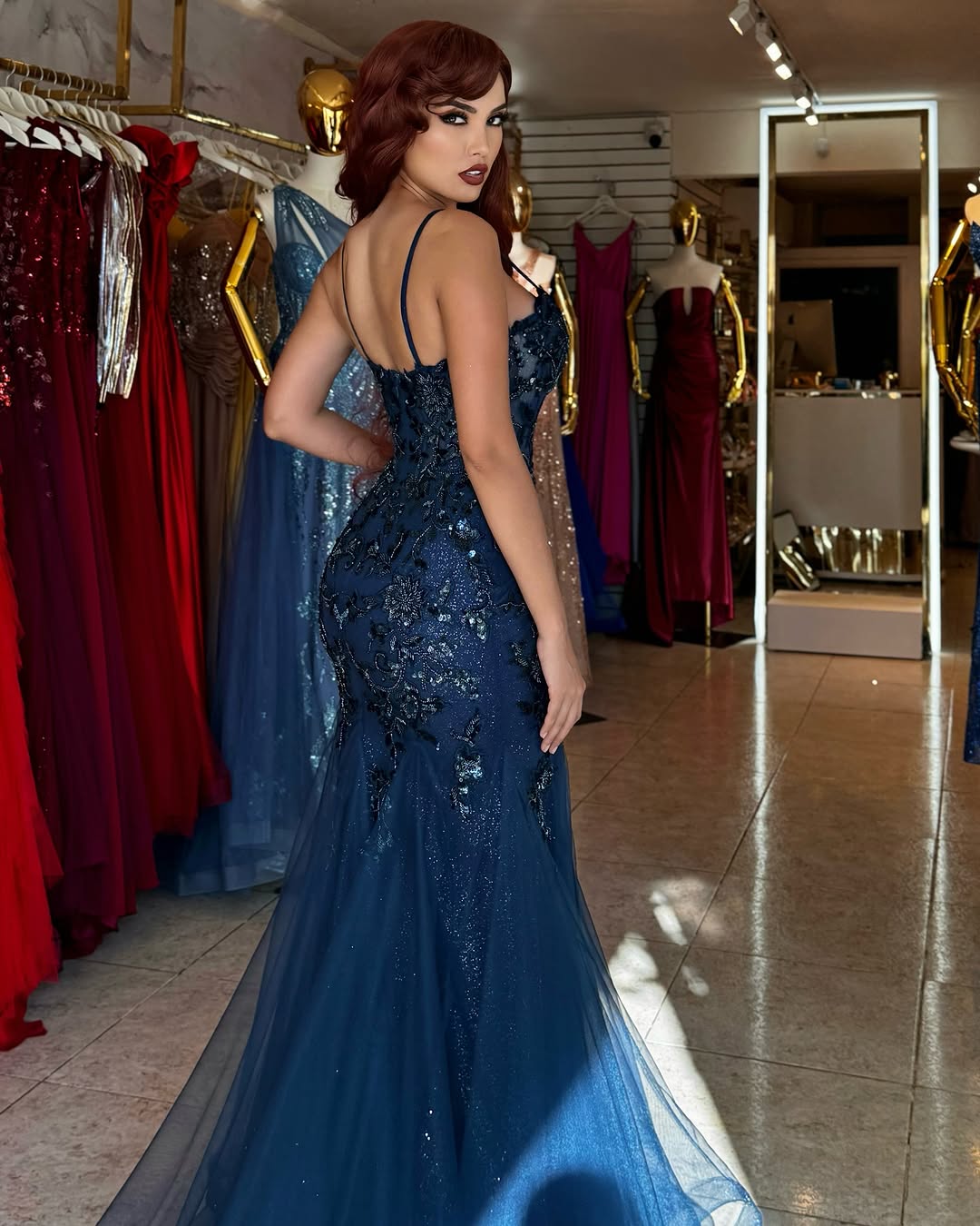 Sleeveless Spaghetti Straps Beads Embroidery Mermaid Prom Dress