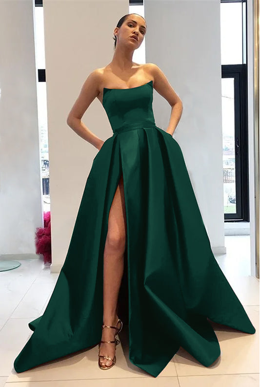 Strapless Burgundy Mermaid Prom Dress With Slit