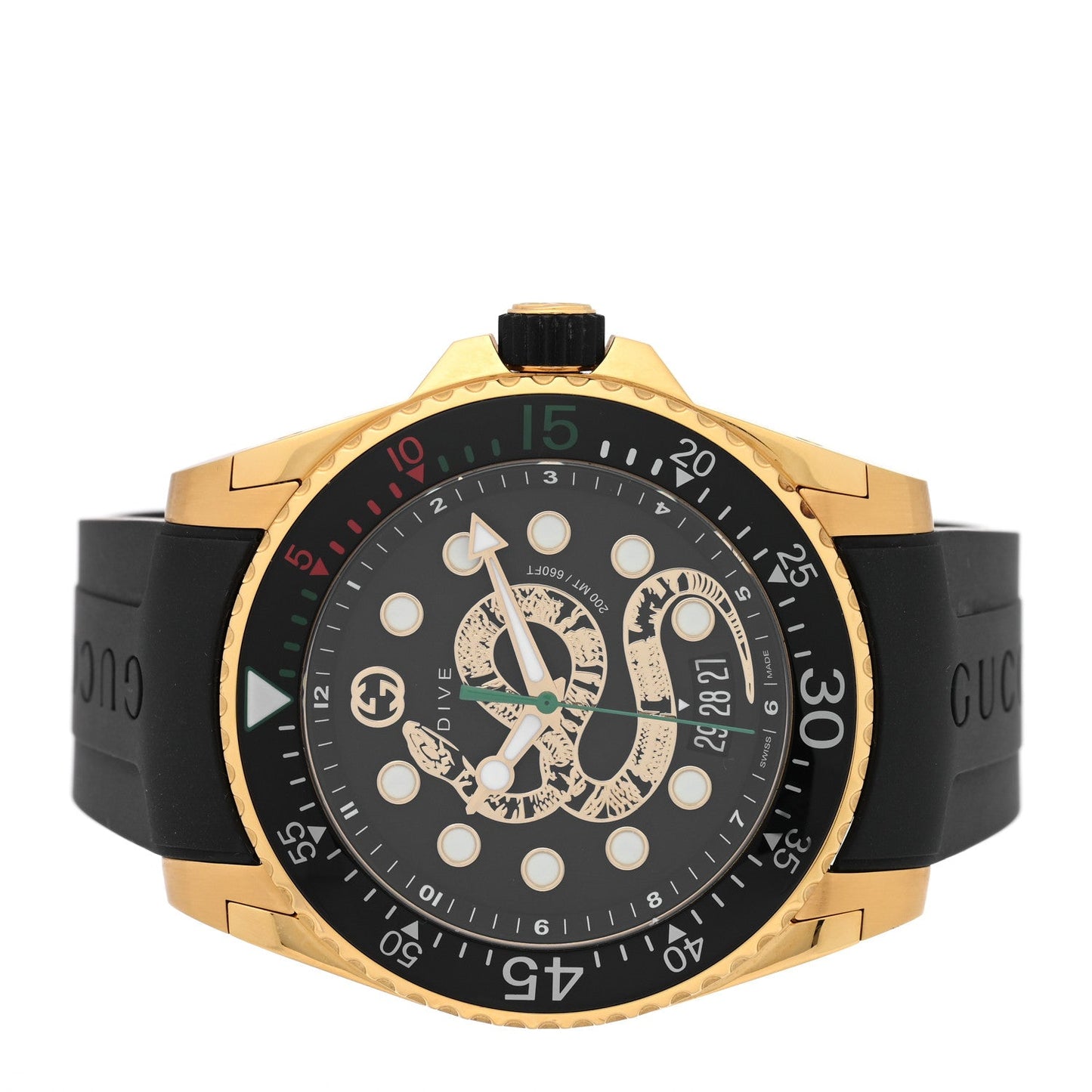 Stainless Steel Rubber 45mm Dive Snake Quartz Watch Black