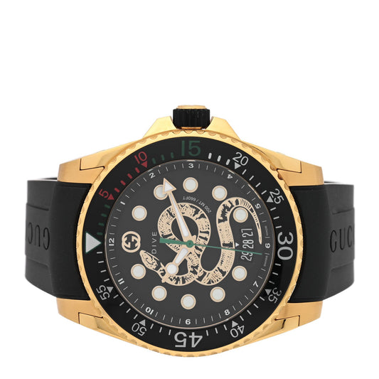 Stainless Steel Rubber 45mm Dive Snake Quartz Watch Black
