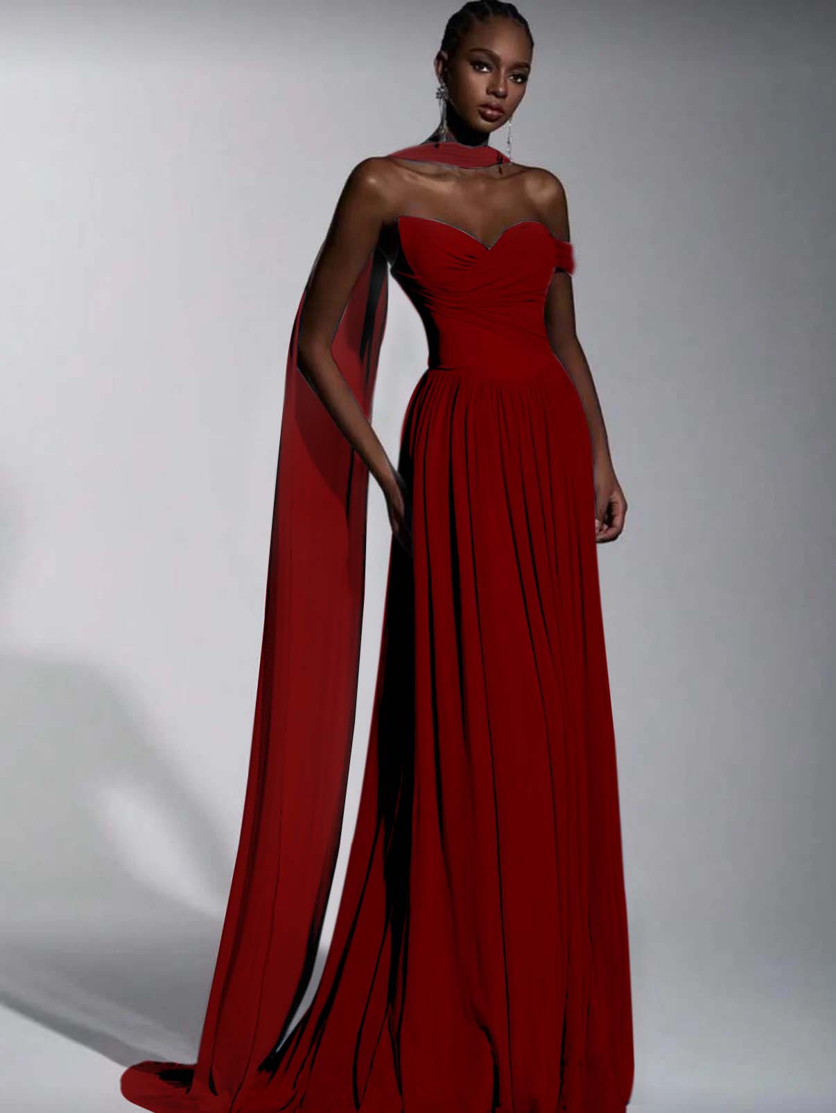 Dusty Blue One Shoulder Sweetheart Evenign Dress in Chiffon With Split