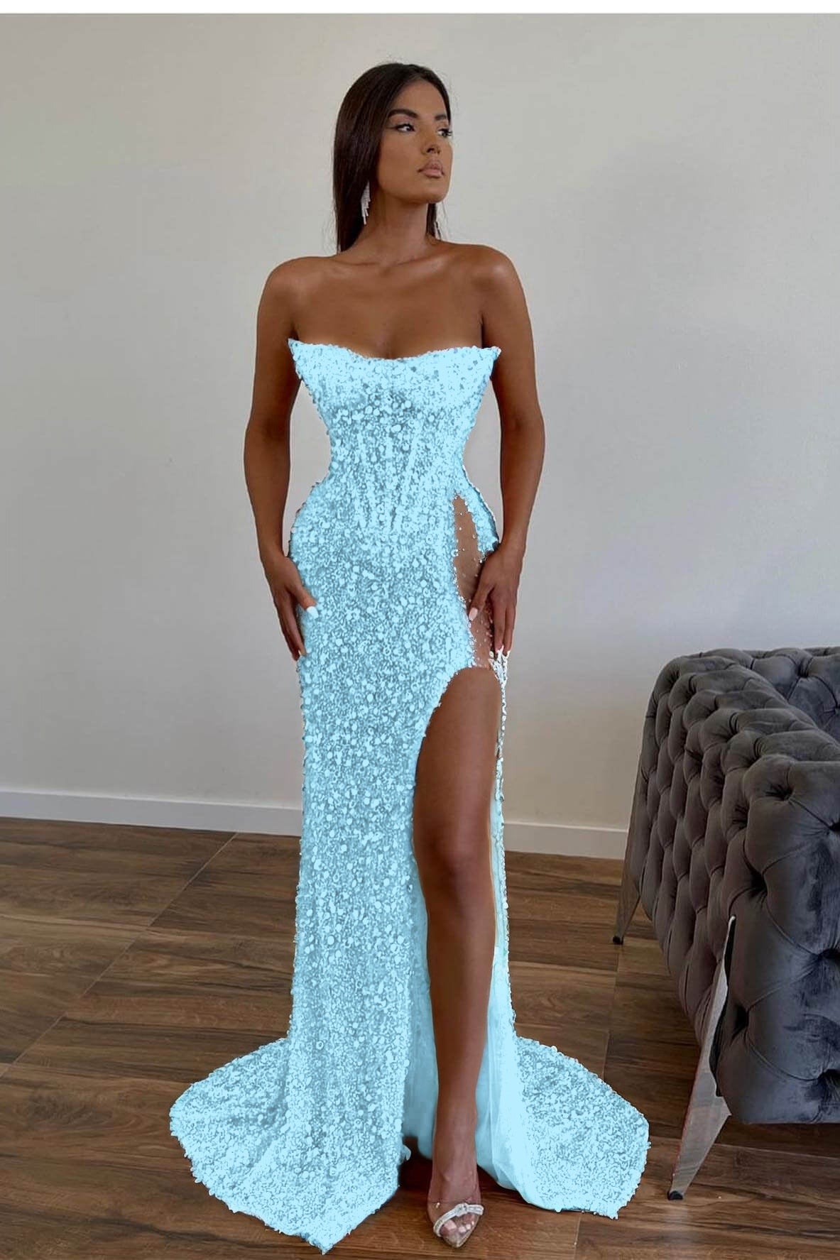 Gorgeous Sequins Mermaid Sweetheart Prom Dress Slit With Sleeveless Orange