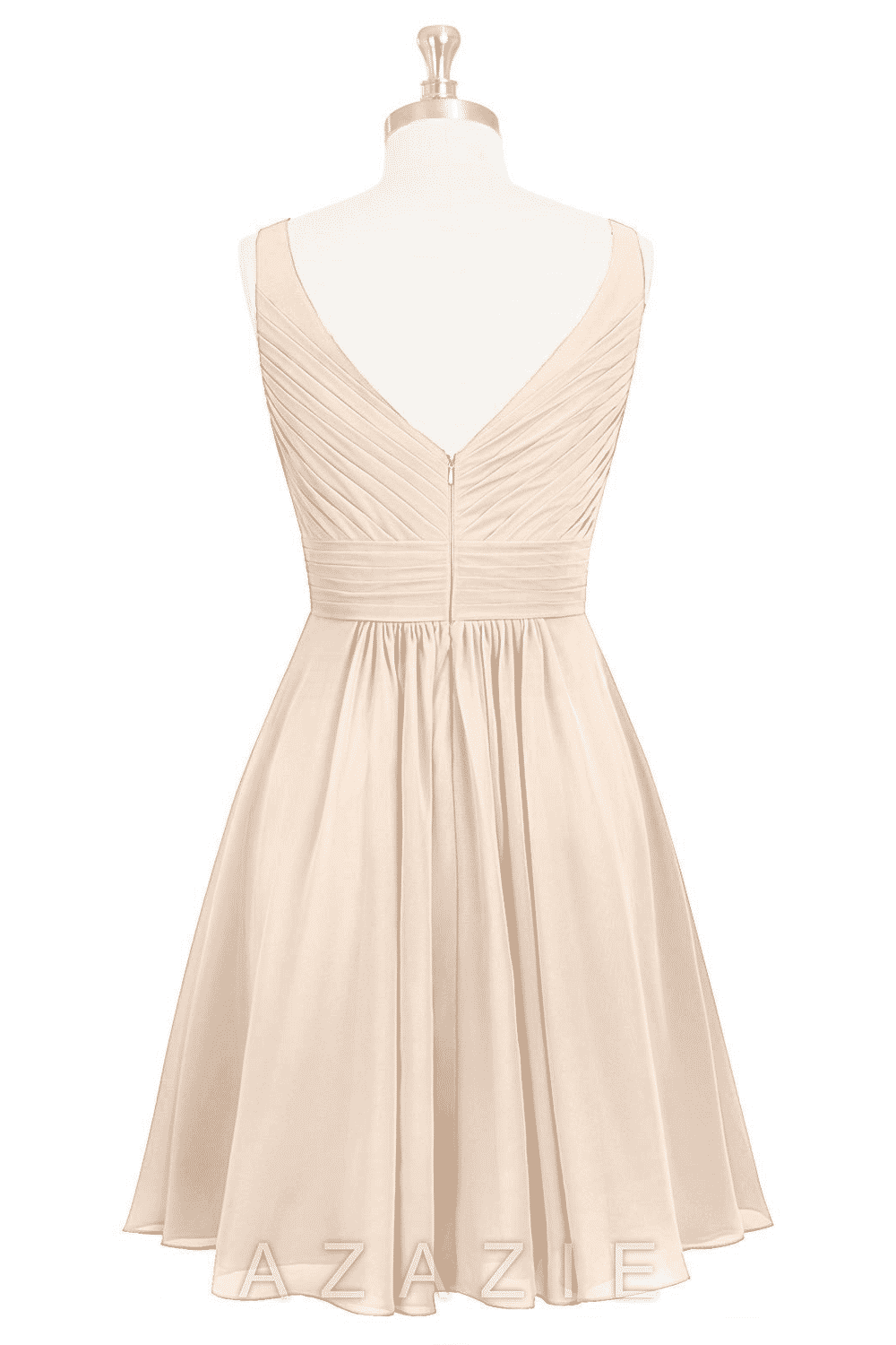 White Alabaster A-line Pleated V Neckline Chiffon Mini Bridesmaid Dress