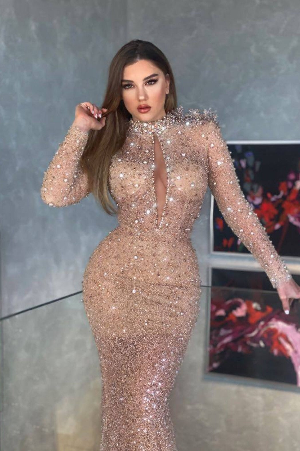 Mermaid Long Sleeves Sequins Prom Dress
