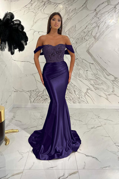 Gorgeous Mermaid Sequins Prom Dress With Beads Pleated Off-The-Shoulder