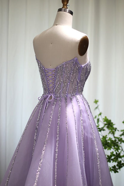 A Line Sleeveless Prom Dress Flower Strapless Tulle With Appliques Sequins