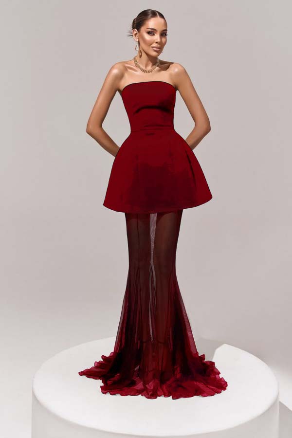 Stunning Black Sleeveless Strapless Prom Dress with Removable Hem