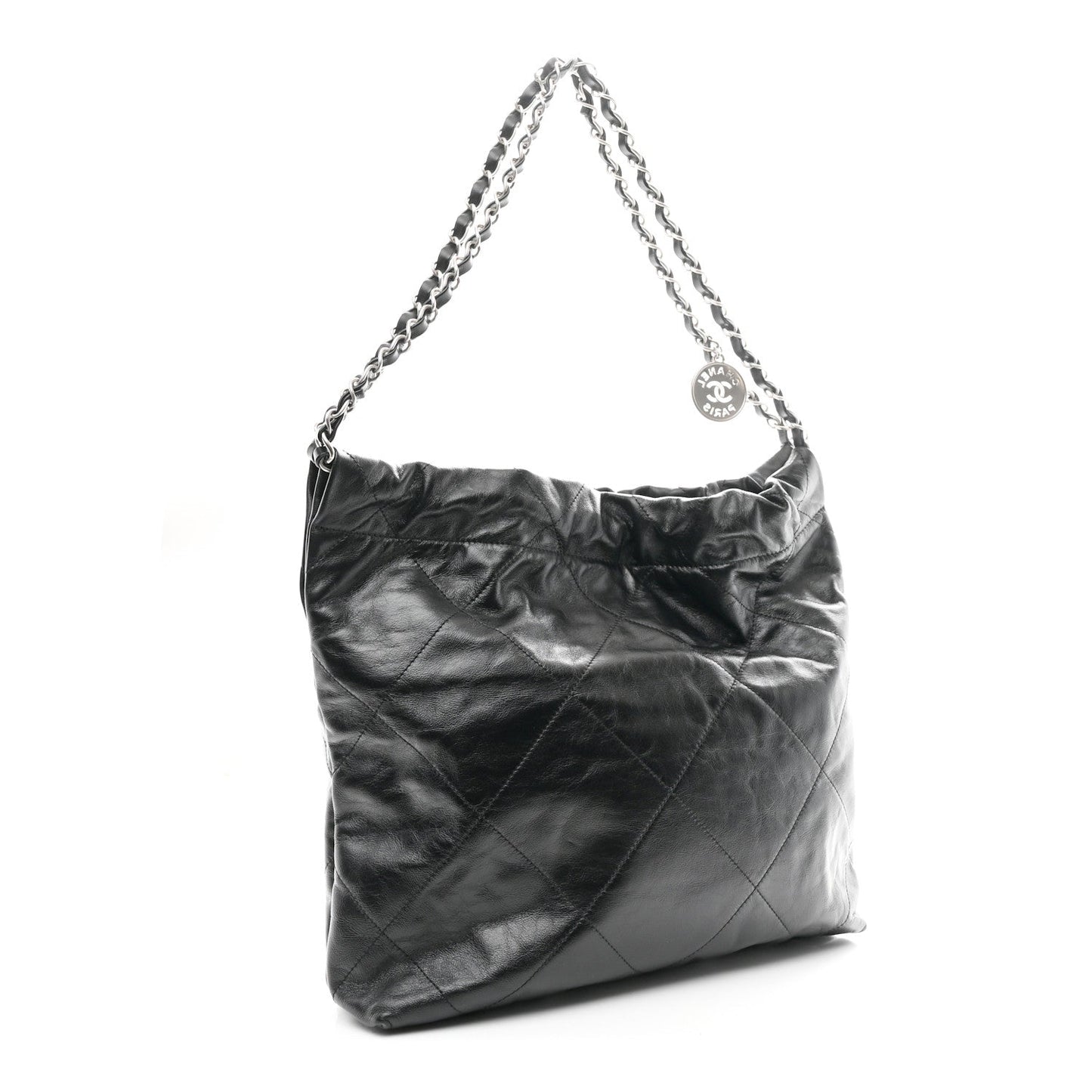 Shiny Calfskin Quilted Small Chanel 22 Black