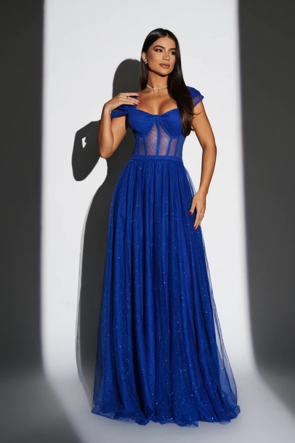 Tulle Long A-Line Prom Dress Sleeveless