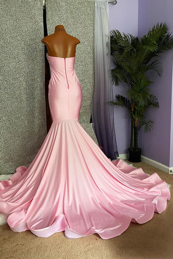 Mermaid Pink High Neck Prom Dress Beaded With Appliques