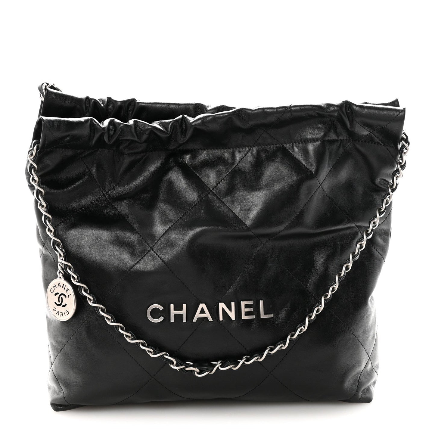 Shiny Calfskin Quilted Small Chanel 22 Black