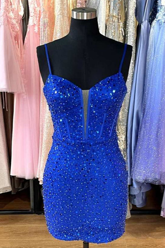 Sweetheart Spaghetti Straps Sequin Bodycon Homecoming Dress