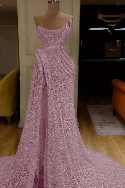 Mermaid Strapless Long Prom Dress Slit With Sequins