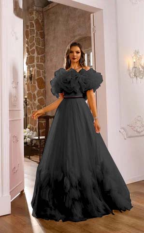Romantic Pink Flower Off-the-shoulder Layered Couture Evening Dress