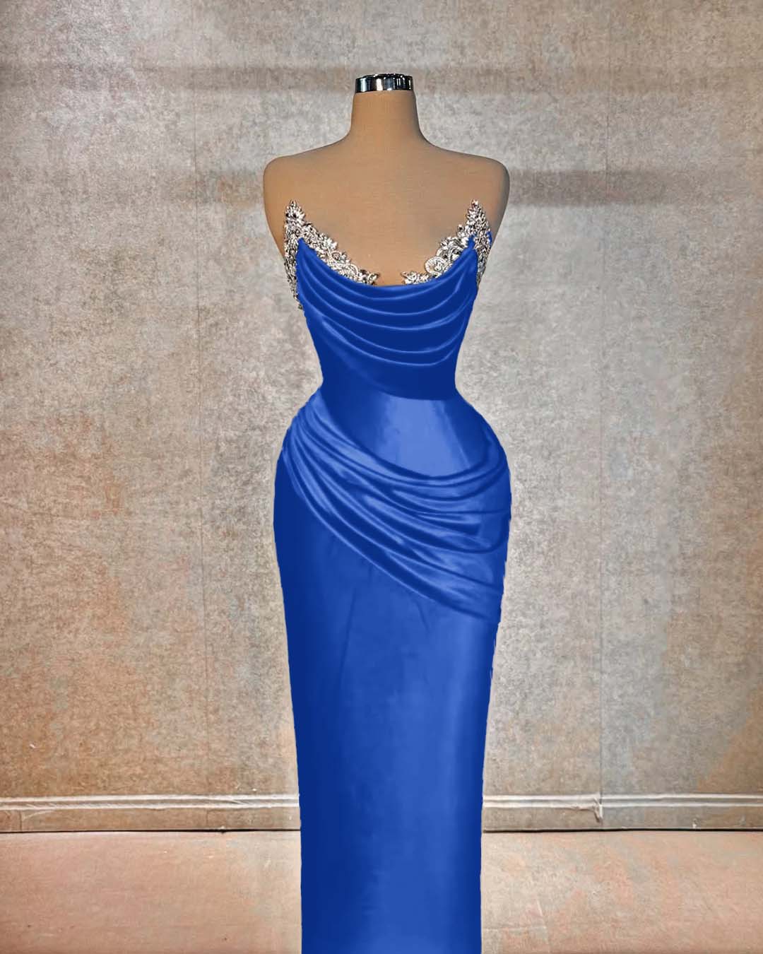 Red Sleeveless Strapless Mermaid Pleated Beads Prom Dress