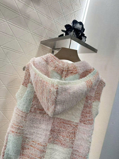 CC Sleeveless Knit Hoodie in Pink Cotton