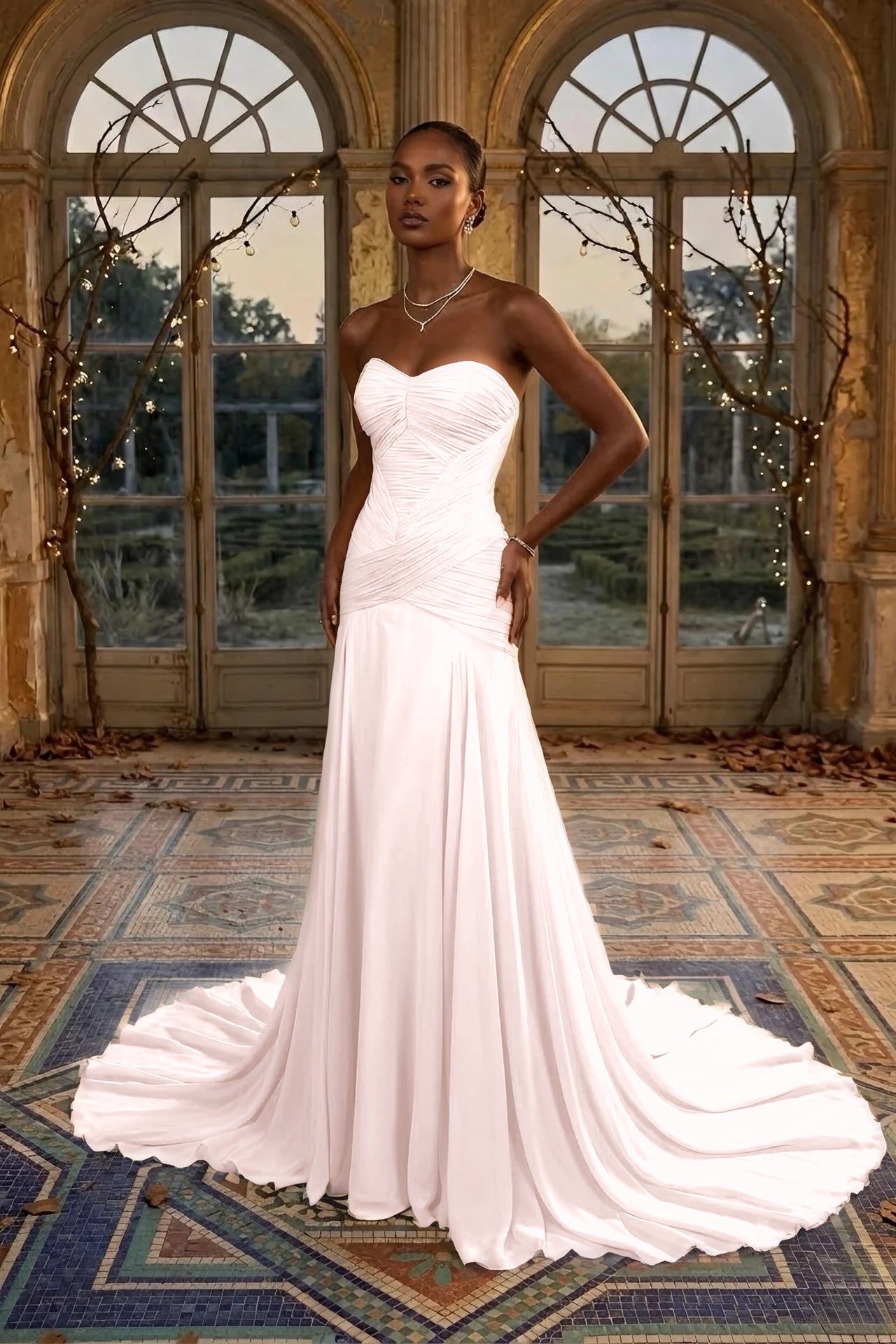 Elegant Dusty Sage Sweetheart Evening Dress in Chiffon with Pleated