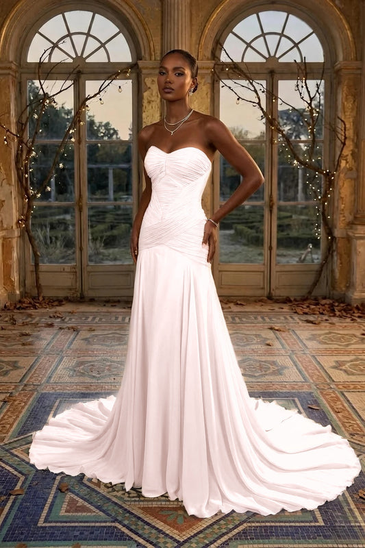 Elegant Dusty Sage Sweetheart Evening Dress in Chiffon with Pleated