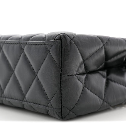 Shiny Aged Calfskin Quilted Nano Kelly Shopper Black