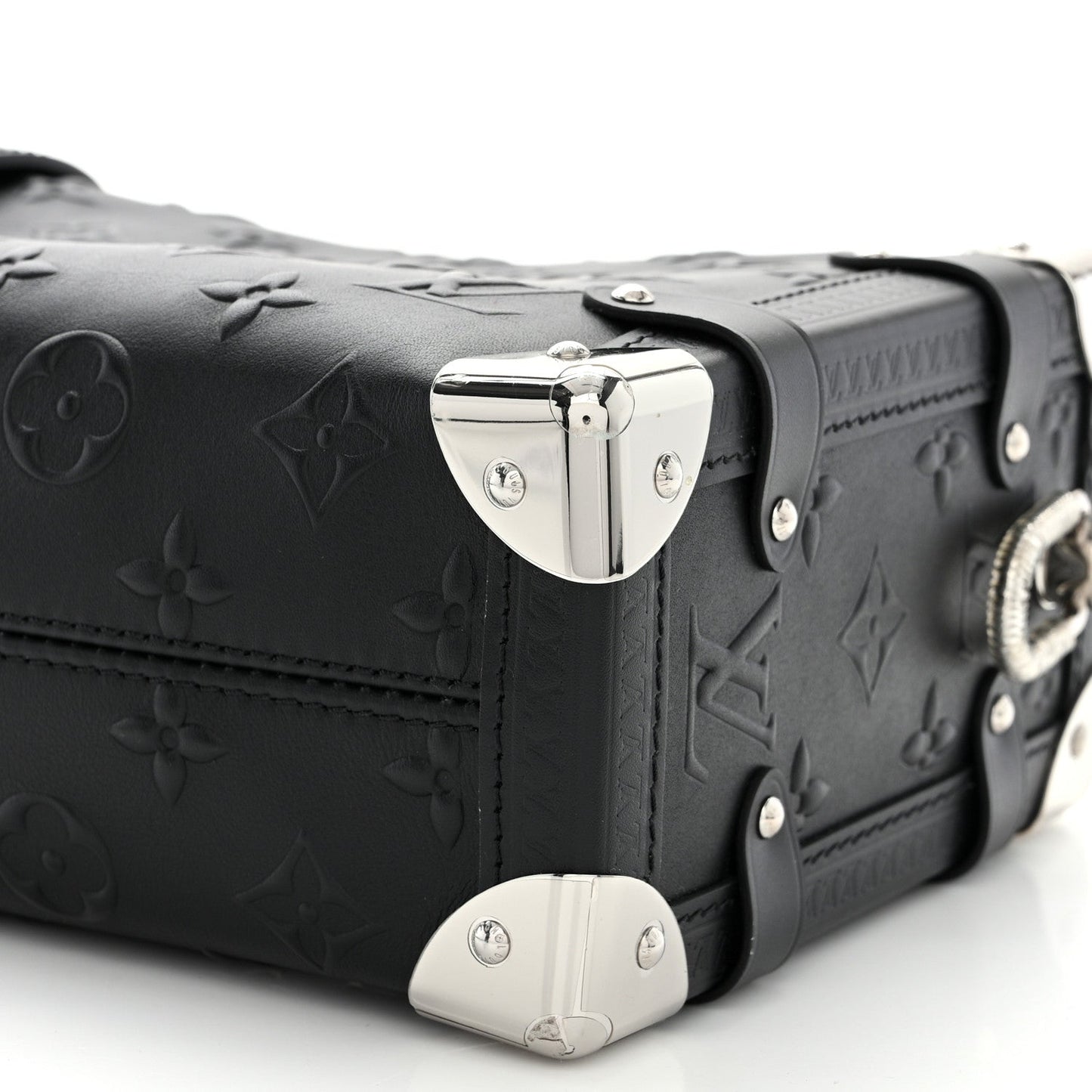 Calfskin Debossed Monogram Side Trunk Black