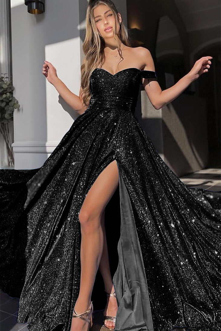 Mermaid Front Split Prom Dress With Sequins Off-The-Shoulder V-Neck