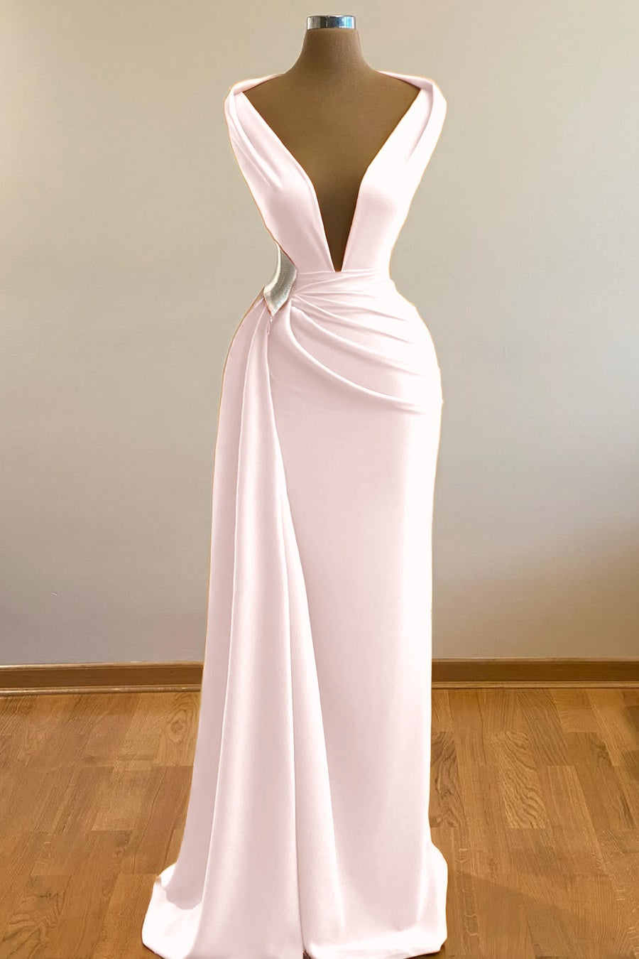 Simple Orange Sleeveless Deep V-Neck Mermaid Prom Dress